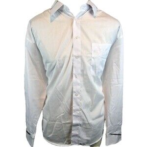 Mens George Martin  LS Dress Shirt White w Black Piping on Collar & Cuffs sz XL